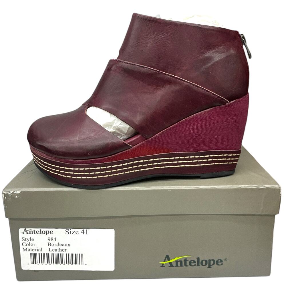 Antelope 984 Hi Cut & Wrap Platform Wedge Red Bordeaux Women's size 10 - Picture 3 of 8